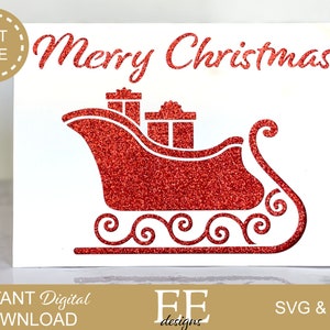 SVG: Design fai da te per biglietti di Natale / Biglietto di auguri di Buon Natale / Biglietto slitta di Babbo Natale / File di taglio Cricut / Papercut / Silhouette Cricut / Svg Png