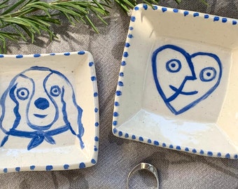 Handmade Ring Dish, Dog Design, Hand Built Jewelry Dish, Trinket Dish, Olive Dish, Nut Dish, Medicine Holder, Made to Order, Rustic Ceramic