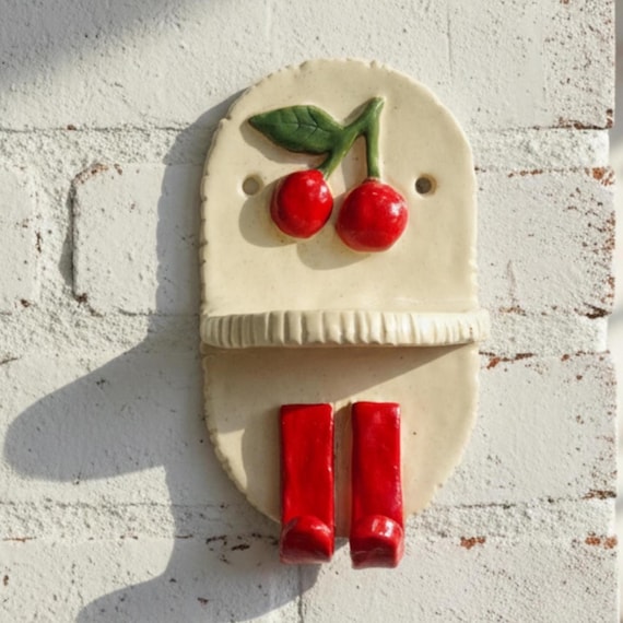 Handmade Ceramic Wall Key Holder Cute Hooks Decorative Two Hooks Wall Art Cowhide Wall Entryway Art Double Key Hook Funky Ceramic Hooks Sky