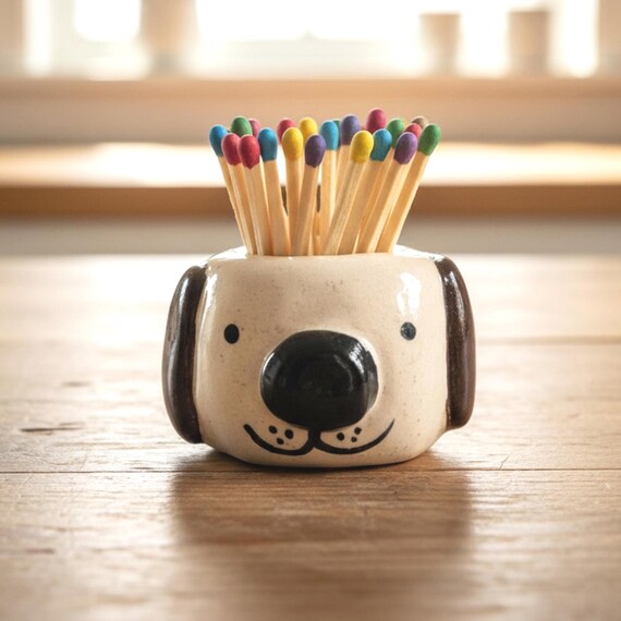 Ceramic Dog Striker Match Holder Handmade Pottery Studio Art Functional Design Unique Gift Housewarming Idea Smoker Accessory Fireplace