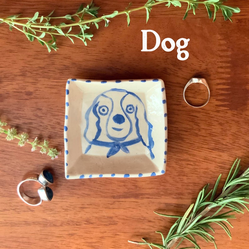 Handmade Ring Dish, Dog Design, Hand Built Jewelry Dish, Trinket Dish, Olive Dish, Nut Dish, Medicine Holder, Made to Order, Rustic Ceramic image 2