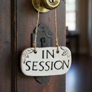 In Session Door Sign Ceramic Sign Aesthetically Pleasing Therapist Door Sign Quiet Please Knock Sign Boho Door Plaque