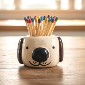 Ceramic Dog Striker Match Holder Handmade Pottery Studio Art Functional Design Unique Gift Housewarming Idea Smoker Accessory Fireplace image 2