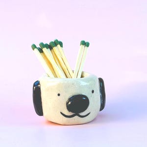Ceramic Dog Striker Match Holder Handmade Pottery Studio Art Functional Design Unique Gift Housewarming Idea Smoker Accessory Fireplace