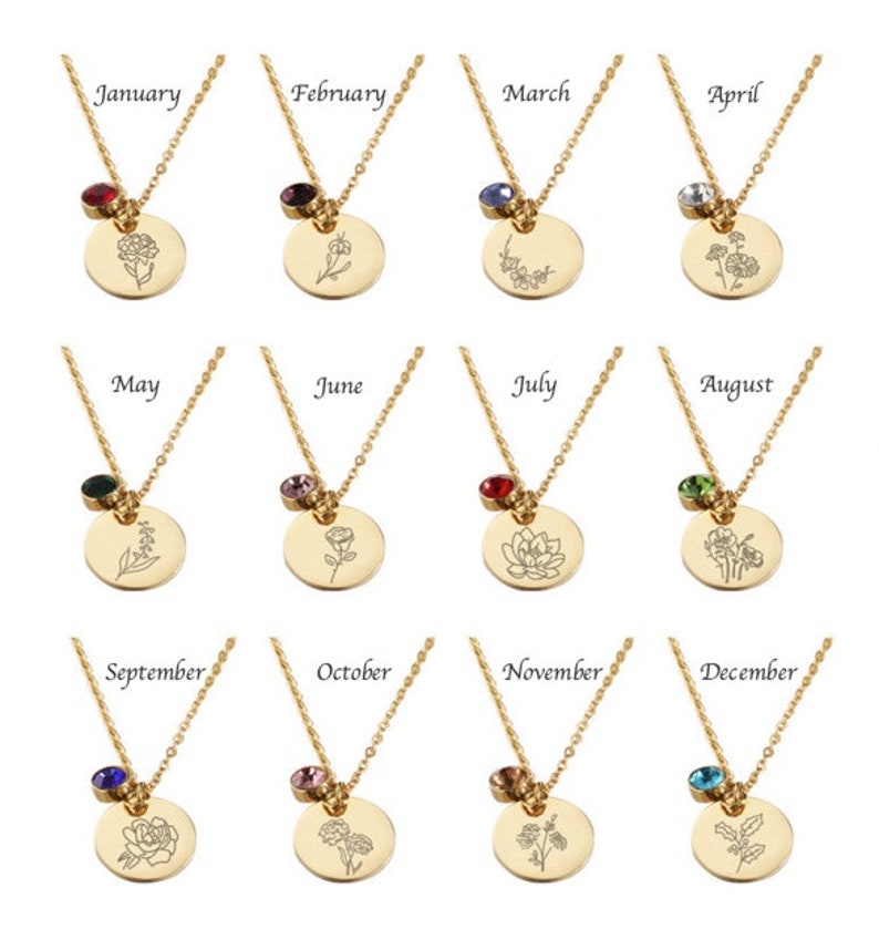 Birth Month Flower Swarovski Birthstone 18K Gold Plated Necklace, Women