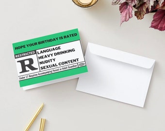 Customizable Movie R-Rating Birthday Card for Film Lovers, Screenwriters, Filmmakers, and More - Digital Download