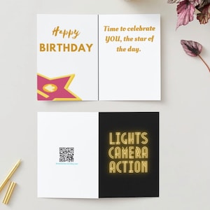 Lights, Camera, Action Birthday Card for Filmmakers, Actors, Screenwriters, and Film Lovers (Digital Download)