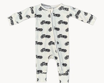 Motorcycle Baby Romper Bamboo Waffle Pj's Sleepwear - Gender Neutral - Eco Friendly - Born to Ride - Vintage Inspired