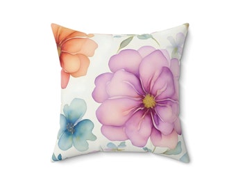 Cushion, Pillow, Square Cushion, Square Pillow, Flower Cushion, Flower Pillow, Floral Cushion, Floral Pillow, Watercolor Floral Cushion