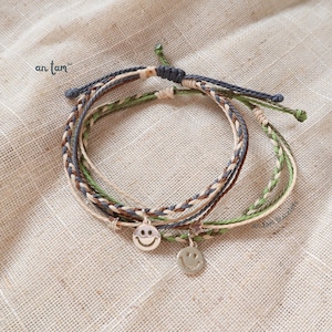 Handmade Waterproof Surfer Charms Bracelet | Smiley Face Star Charm Bracelet | Basic Friendship Bracelet | Sterling Silver 929 Charms