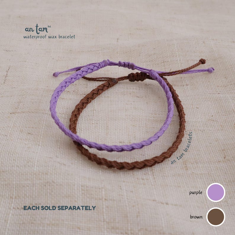 Handmade Basic Waterproof Bracelet | Adjustable Wax Cord Bracelet | Braided Bracelet | Festival Unisex Bracelet | Friendship Bracelet image 2