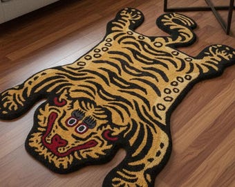 Handmade Tibetan Tiger Rug - Wool Area Rugs - Traditional Nepalese Tiger Carpet Living Room, Bedroom