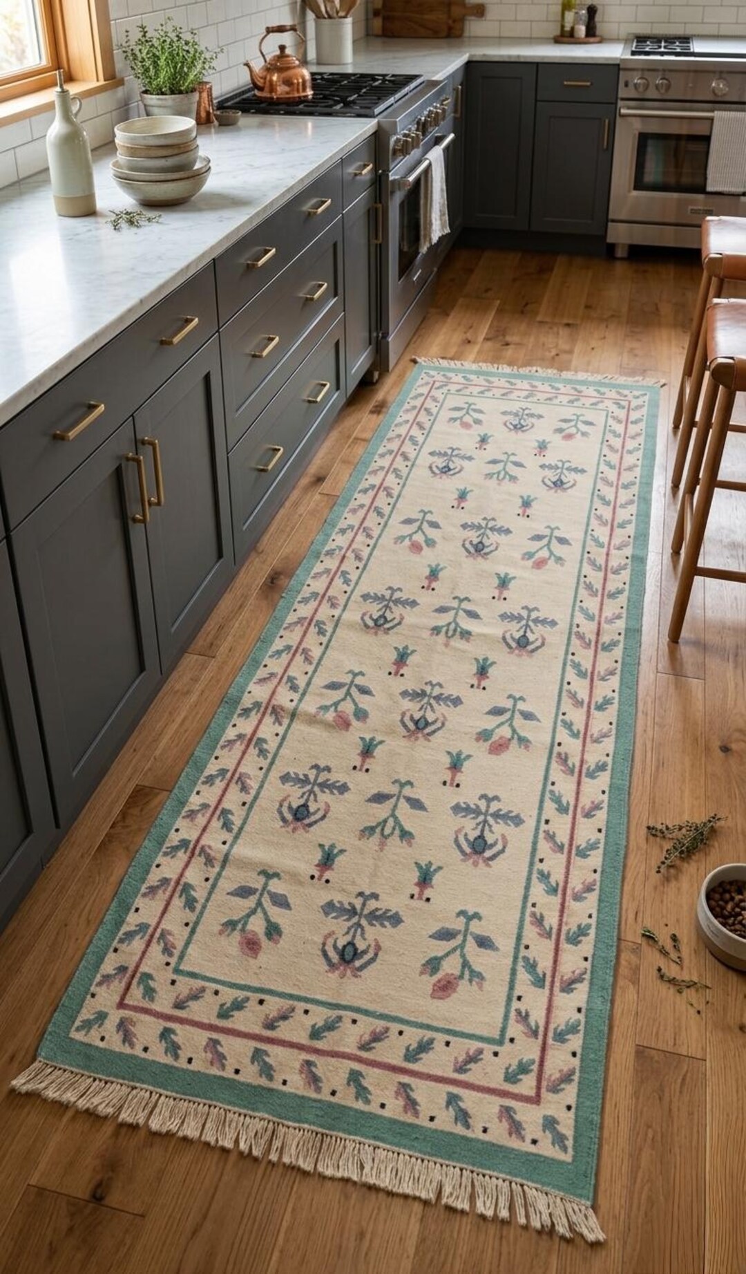 Maria Killam Rug Handmade Vintage Kilim Rug - Floral Flatweave Bohemian Tribal Cotton ...