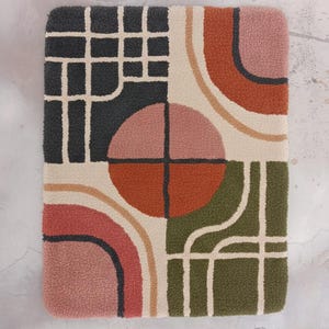 Modern Geometric Handmade Tufted Rug – Retro Orange & Mustard Yellow Accent Carpet