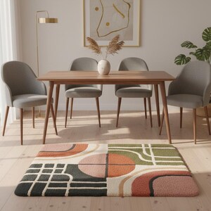 Modern Geometric Handmade Tufted Rug – Retro Orange & Mustard Yellow Accent Carpet