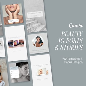 100 Hautpflege Instagram Vorlage | Kosmetikerin Canva Template Instagram | Hautpflege Social Media Vorlagen | Canva Beauty Beiträge