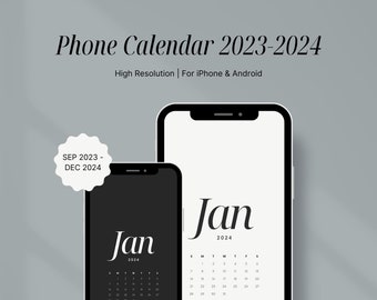 2023-2024 Monthly Phone Calendar Wallpaper, Minimalist Black and White Phone Background Wallpaper, Iphone Android Neutral Wallpaper