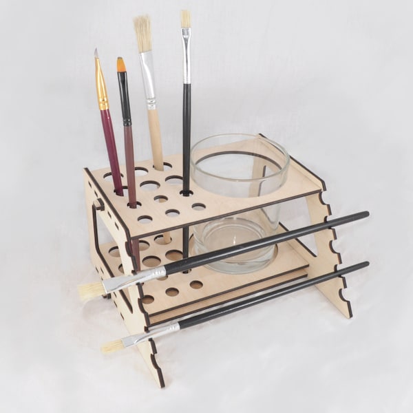 Paintbrush Organizer with Front Stand for Artists and Crafters | brush holder | brush stand | No gluing installation