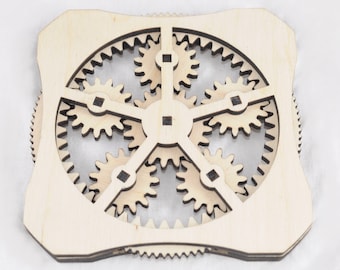 Kinetic Coaster | Planetary Gears Kinetic Coaster |  Kinetic coaster with gears | Kinetic Art | Glowforge | digital file