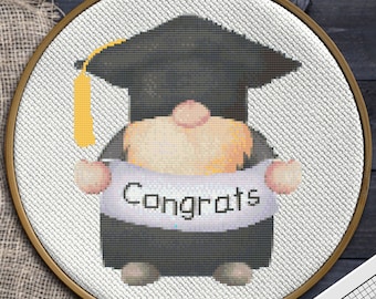 Grad Gnome Pattern, Graduation Gnome Cross Stitch Pattern, Gnome Art, Graduation Craft, Grad Gift, Gnome Gift, Instant Download PDF