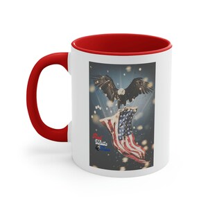 Red White and Blue Patriotic Accent Coffee Mug, 11oz Proud Veteran American Flag Mug U.S.A. Flag Coffee Mug Independence Day Mug Proud