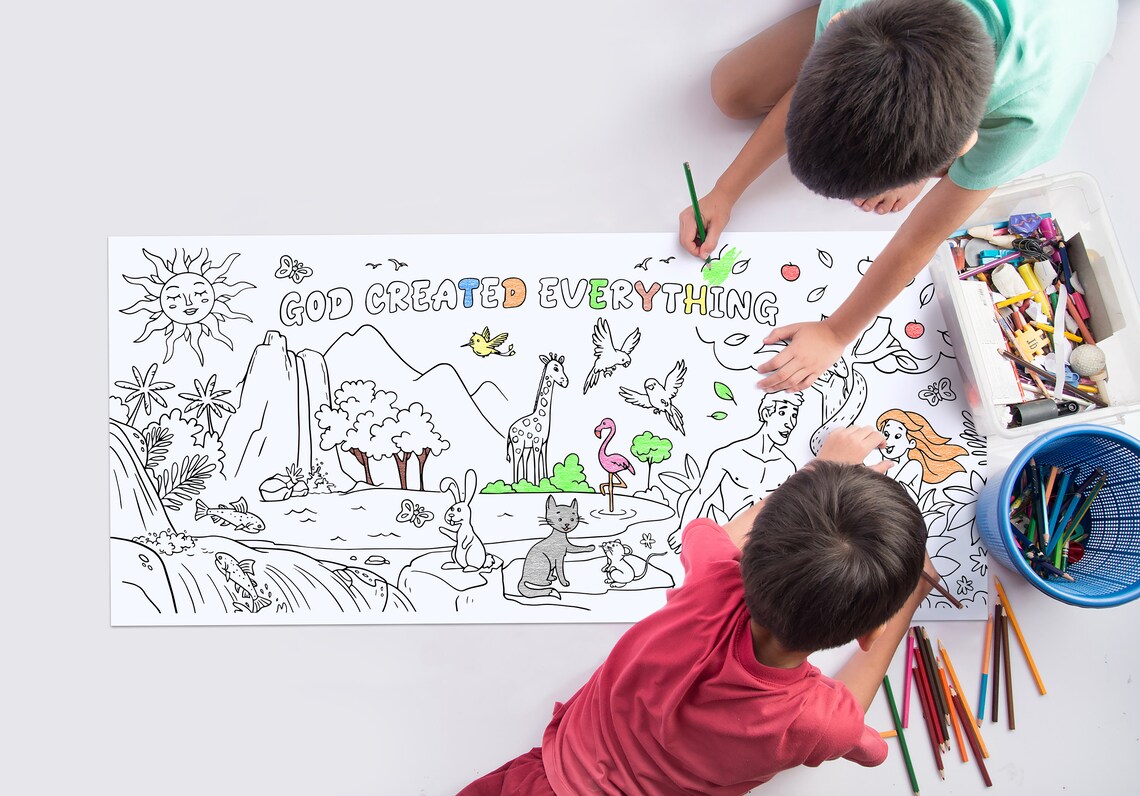 LARGE Bible Themed adam and Eve Coloring Sheet 30 by 72 Inches Coloring