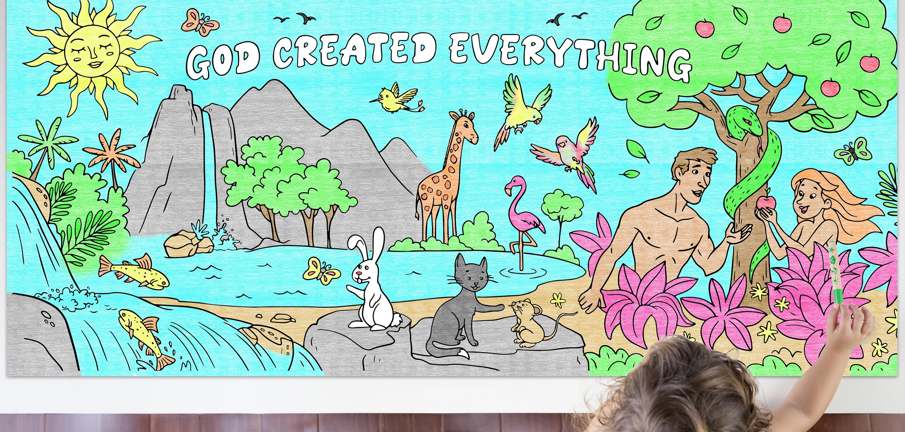 LARGE Bible Themed adam and Eve Coloring Sheet 30 by 72 Inches Coloring