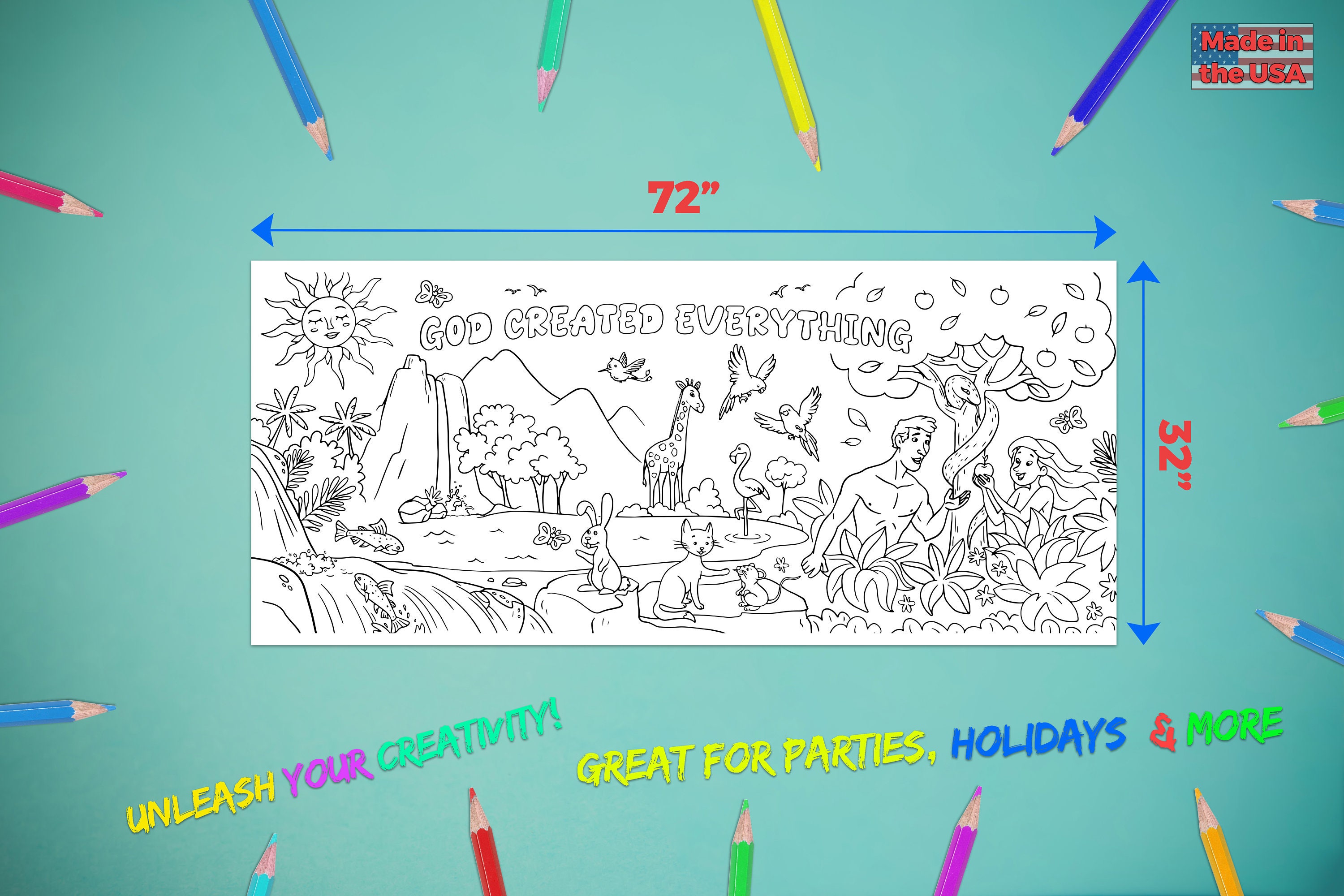 LARGE Bible Themed adam and Eve Coloring Sheet 30 by 72 Inches Coloring