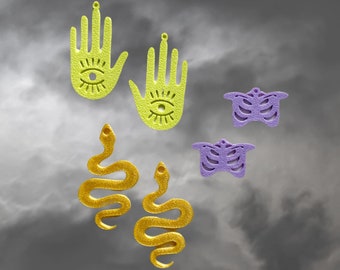 Halloween Earring Charms: PLA Skeleton, Evil Eye, Snake Pendants