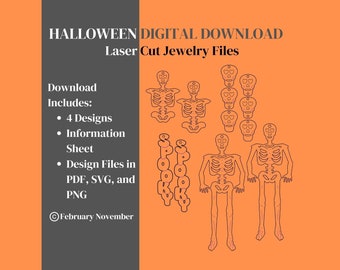 Halloween Laser Cut SVG, Skeleton Digital Download Files, Spooky Scary Halloween Earrings