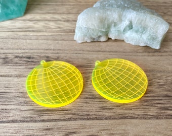Fluorescent Yellow Acrylic Disco Ball Charms: Earring Blanks