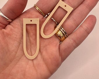 Geometric D-Shape Earring Blanks: Beige Connector Charms