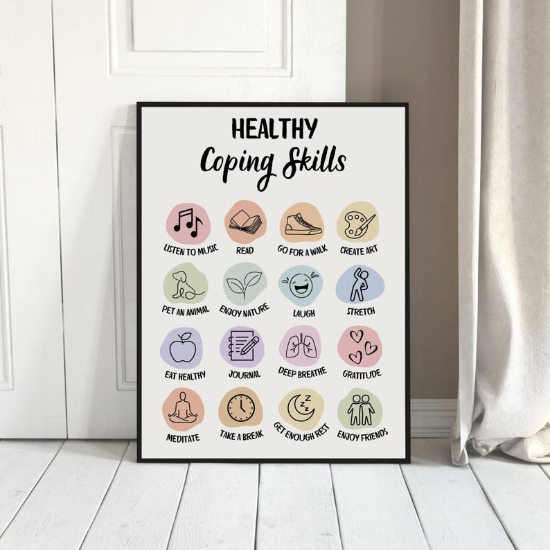 Healthy Coping Skills Psychology Art Print Therapy Office Wall Decor ...