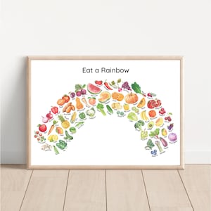 Fruits Vegetables Poster Eat a Rainbow Print Kids Playroom Printable Wall Art Healthy Food Nutrition Classroom Educational Kitchen Artwork
