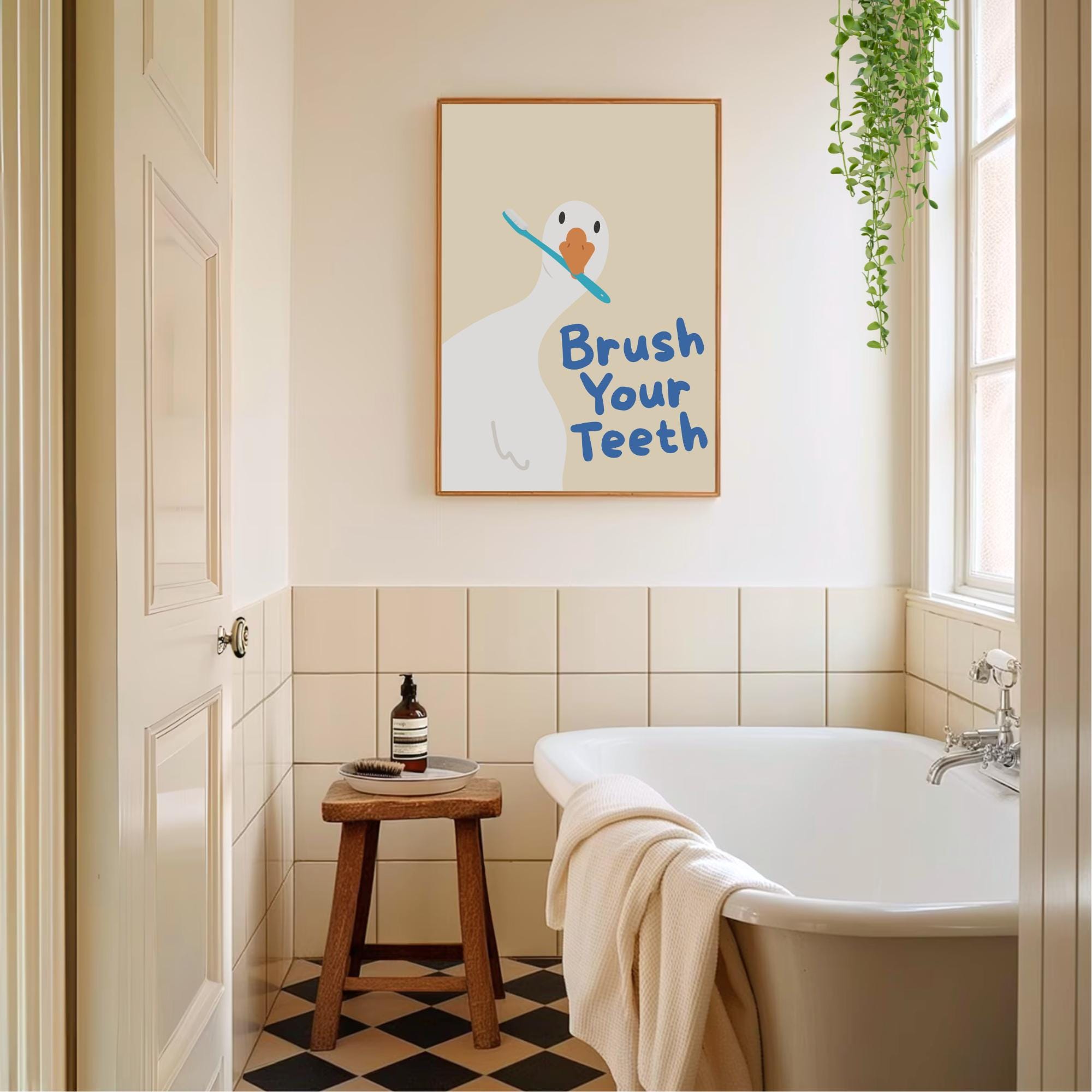 Brush Your Teeth Bathroom Duck Wall Art Kids Hygiene Reminder Decor ...