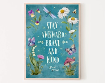 Citation de Brene Brown impression rester maladroit thérapie aimable thérapie déco de bureau psychologie art mural conseiller oeuvre signe édifiant thérapeute cadeau