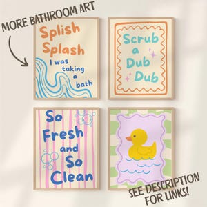 Bathroom Wall Art Set of 6 Printable Posters Fun Rubber Duck Wash Your ...
