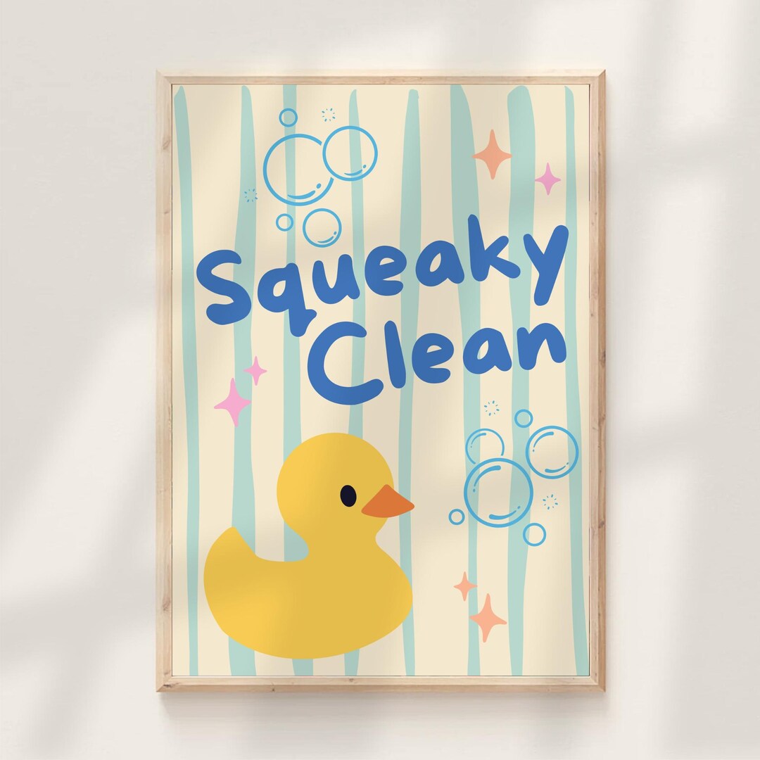 Squeaky Clean Rubber Duck Bathroom Wall Art Playful Colorful Ducky ...