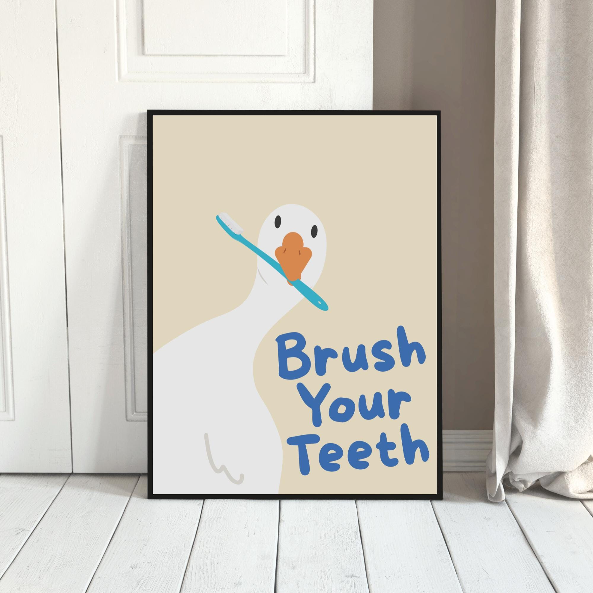 Brush Your Teeth Bathroom Duck Wall Art Kids Hygiene Reminder Decor ...