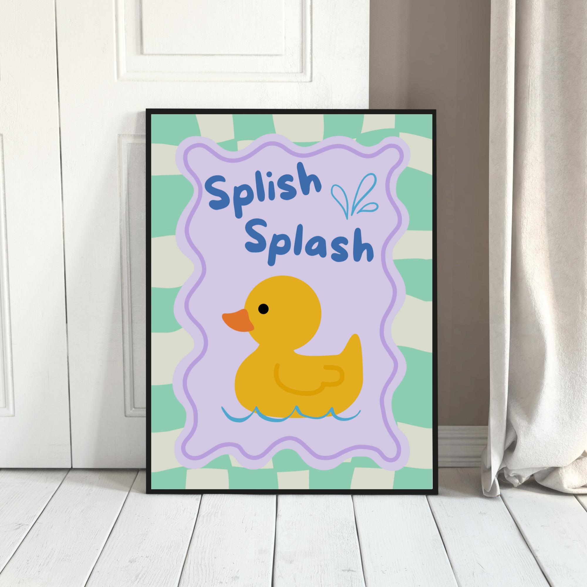 Splish Splash Rubber Duck Bathroom Art Kids Washroom Decor Wall Print ...