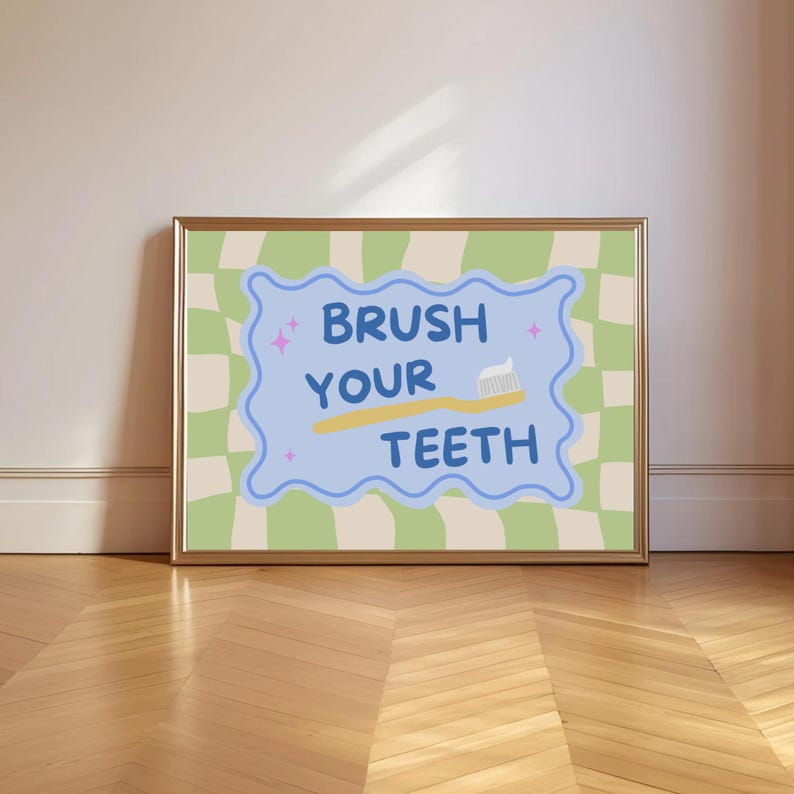Brush Your Teeth Sign Bathroom Wall Art Cute Kids Washroom Decor ...