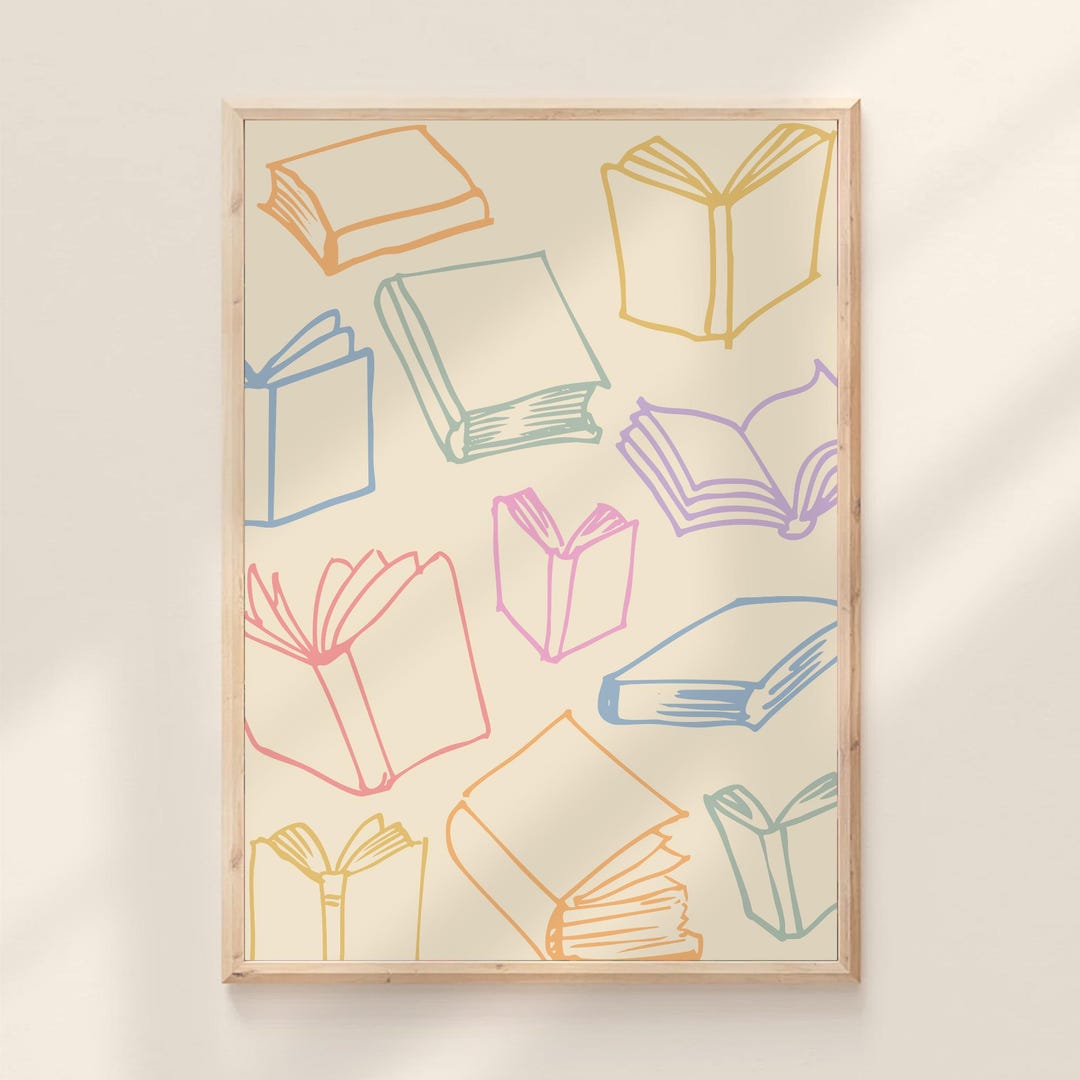 Hand Drawn Books Poster Reading Corner Wall Sign Story Time Artwork ...