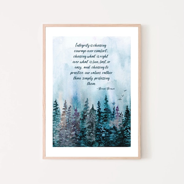 Brene Brown Quote, Choose Courage Over Comfort, Watercolor Wall Art Print, therapy office decor psychologist counsellor gift, daring greatly