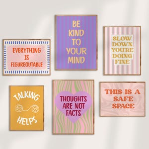 Conjunto de 6 carteles de terapia y asesoramiento, decoración de pared para oficina de consejeros escolares y terapeutas, impresiones artísticas de salud mental y psicología infantil.