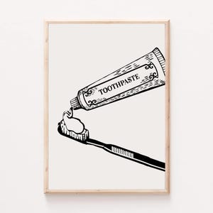 Zahnbürste Wand Kunst Zahnarztpraxis Druck Badezimmer Dekor Zahnarzt Klinik Vintage Illustration Zahnpasta Poster druckbare Mundhygiene Zeichen
