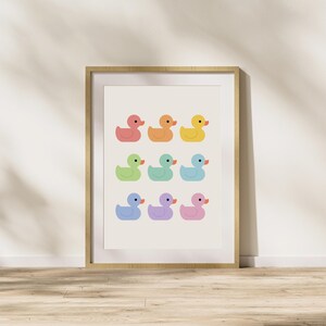 Rubber Ducks Bathroom Wall Art Colorful Ducky Bath Print Cute Nursery ...