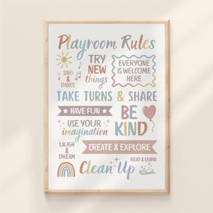 Playroom Rules Sign Print Neutral Printable Kids Play Room Decor Preschool Toddler Daycare Wall Art Shared Bedroom Artwork Poster