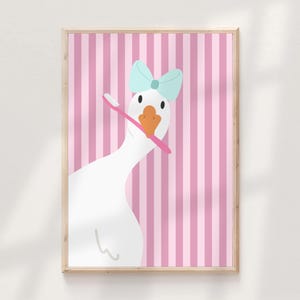 Silly Goose Pink Bathroom Toothbrush Print Cute Kids Washroom Wall Art Funny Restroom Poster Tooth Brush Teeth Dental Printable For Children