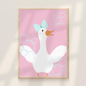 Goose Bathroom Print Pink Washroom Wall Art Cute Kids Restroom Poster Girls Bathtub Decor Fun Silly Printable For Children Fun Toddler Sign