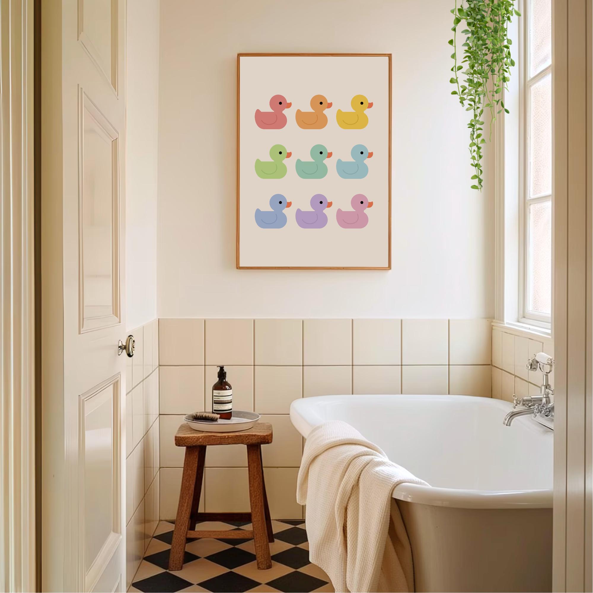 Rubber Ducks Bathroom Wall Art Colorful Ducky Bath Print Cute Nursery ...